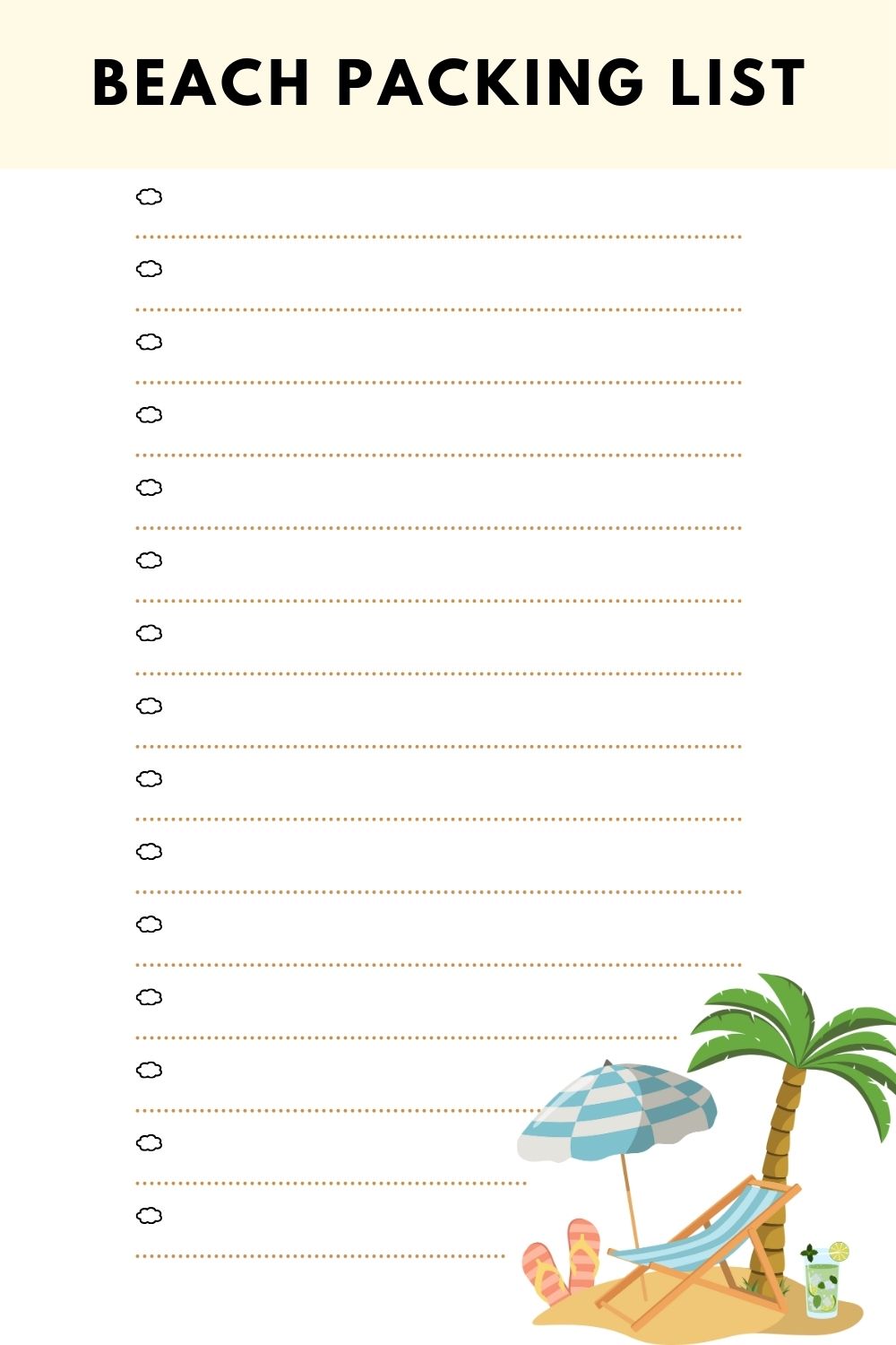 Printable Blank Beach Packing List Templates - Printables Hub