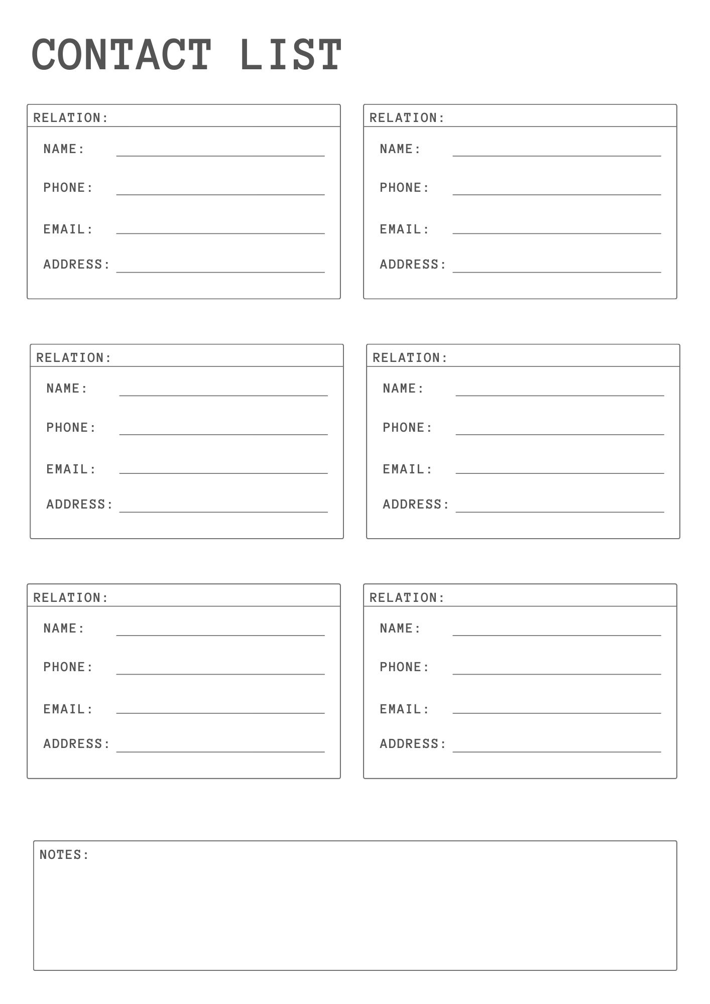 Free Printable Contact List Templates [PDF Included] - Printables Hub