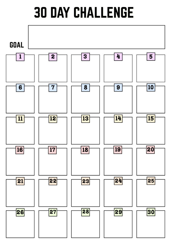 Printable 30-Day Challenge Blank Template