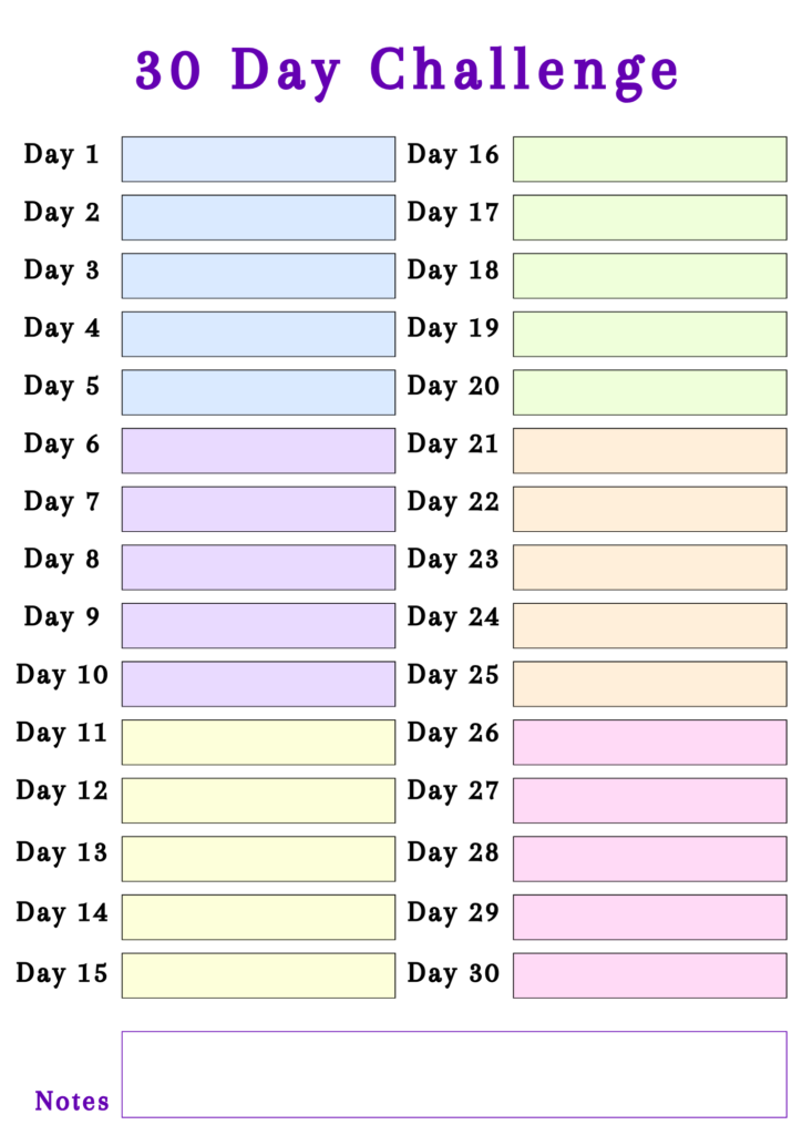 Printable 30-Day Challenge Blank Template