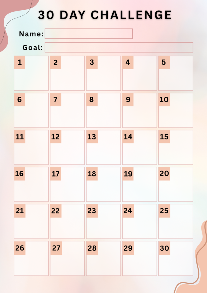Printable 30-Day Challenge Blank Template