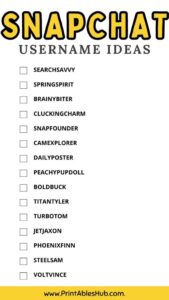 Printable List Of Snapchat Username Ideas - Printables Hub