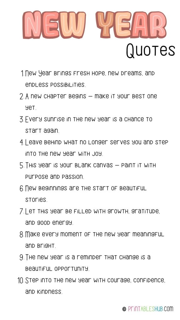 Printable Lists of New Year Quotes