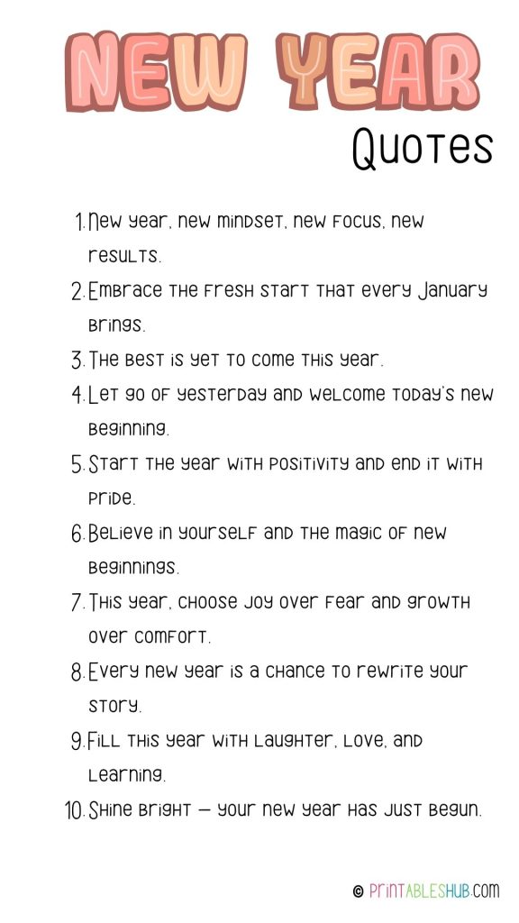 Printable Lists of New Year Quotes