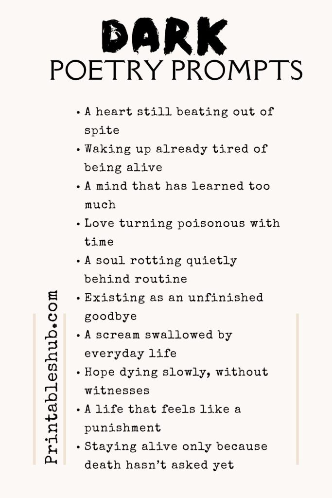 list of dark poetry prompts