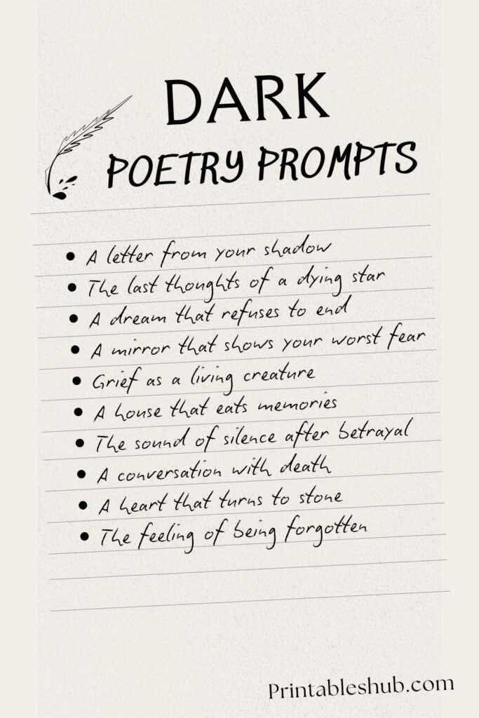 list of dark poetry prompts