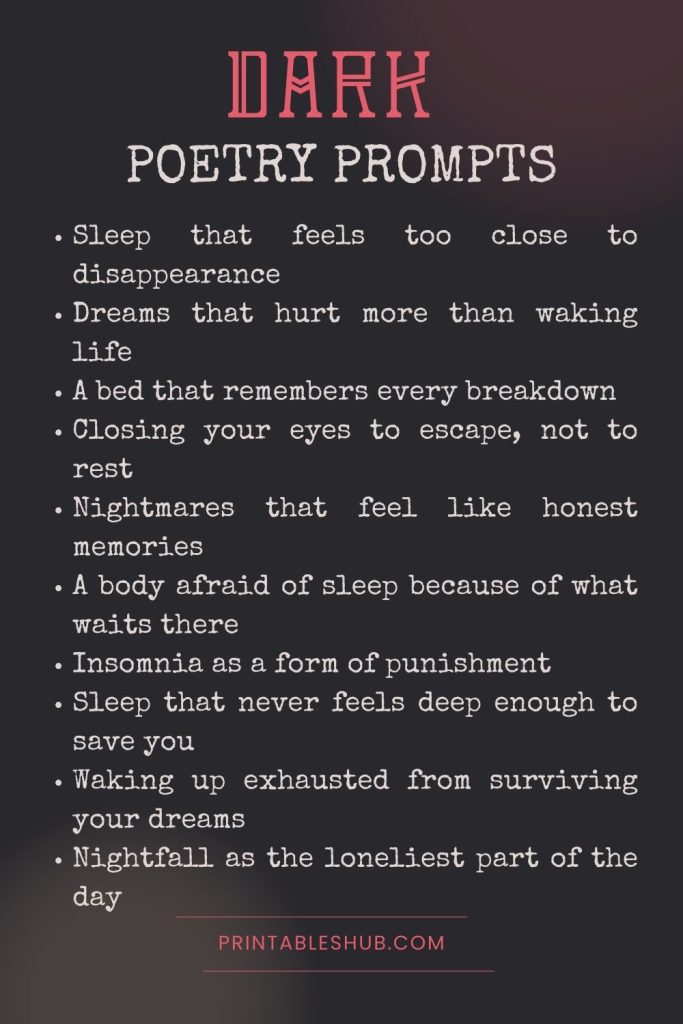 list of dark poetry prompts