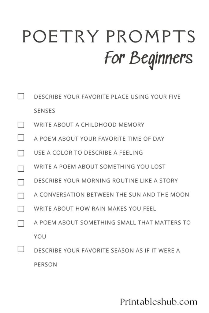 list of poetry prompts for beginners