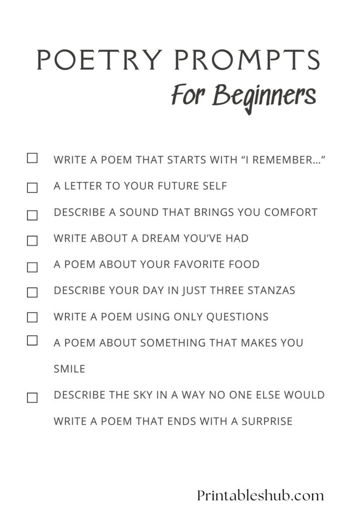 list of poetry prompts for beginners