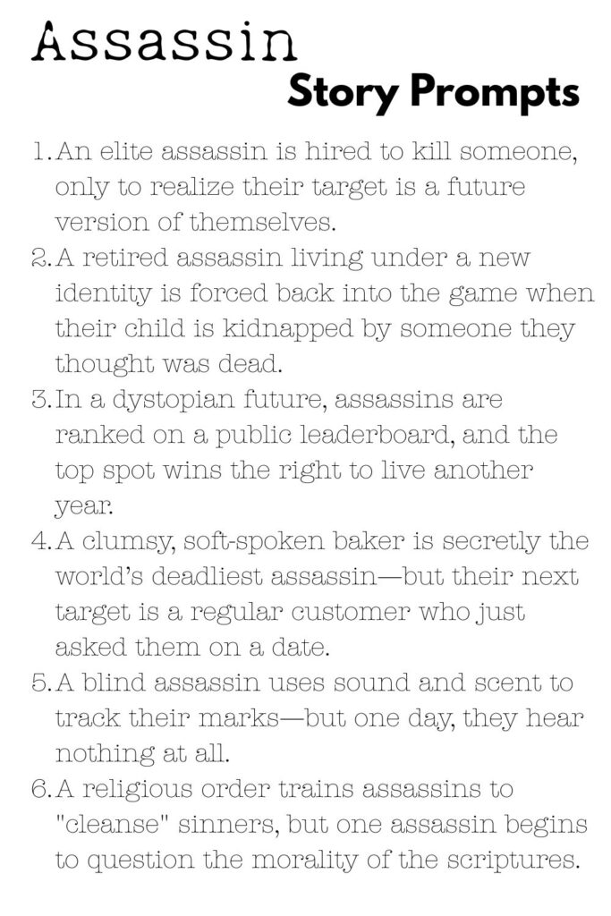 Printable List Of assasin Story Prompts