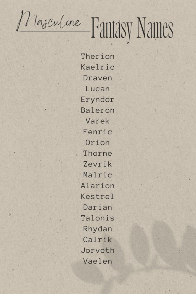 Printable list of masculine fantasy names