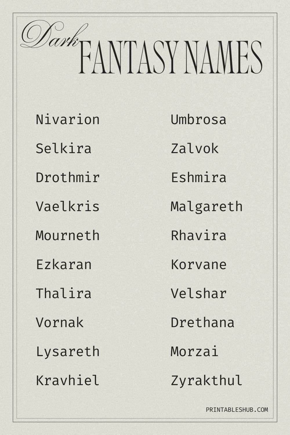 Printable Lists Of Fantasy Names - Printables Hub