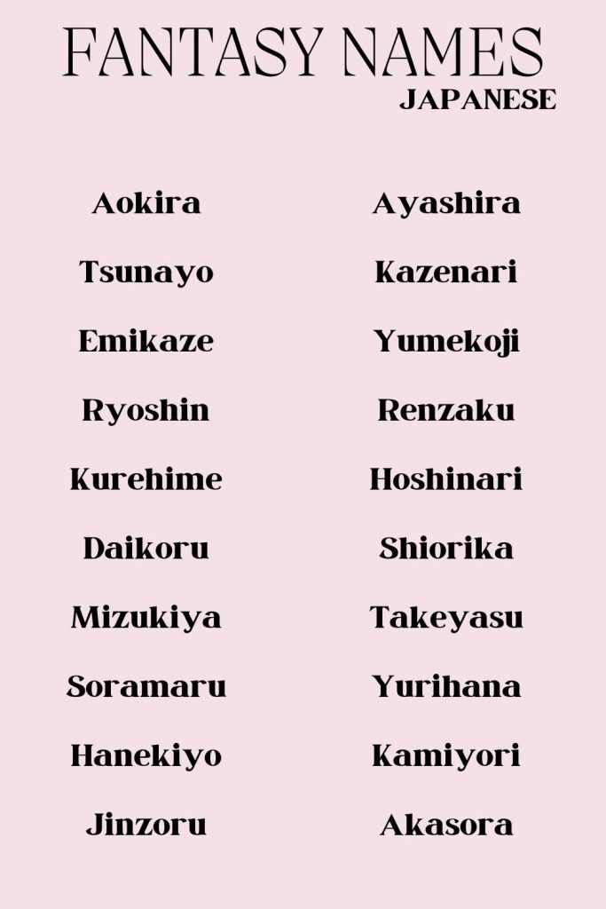Printable list of japanese fantasy names