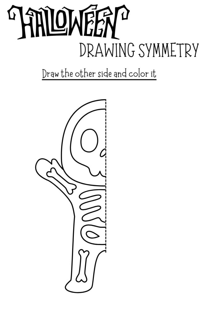Printable Halloween Symmetry Drawing Worksheet - skeleton