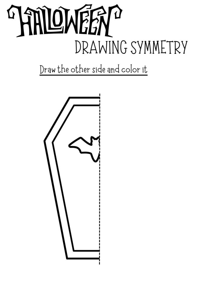 Printable Halloween Symmetry Drawing Worksheet - coffin