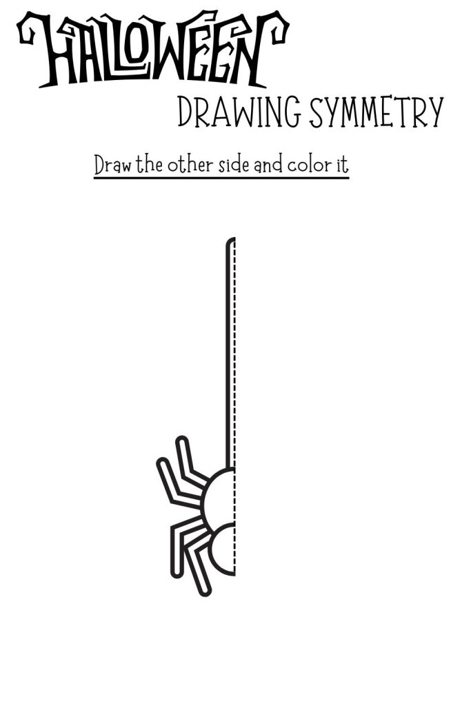 Printable Halloween Symmetry Drawing Worksheet - spider