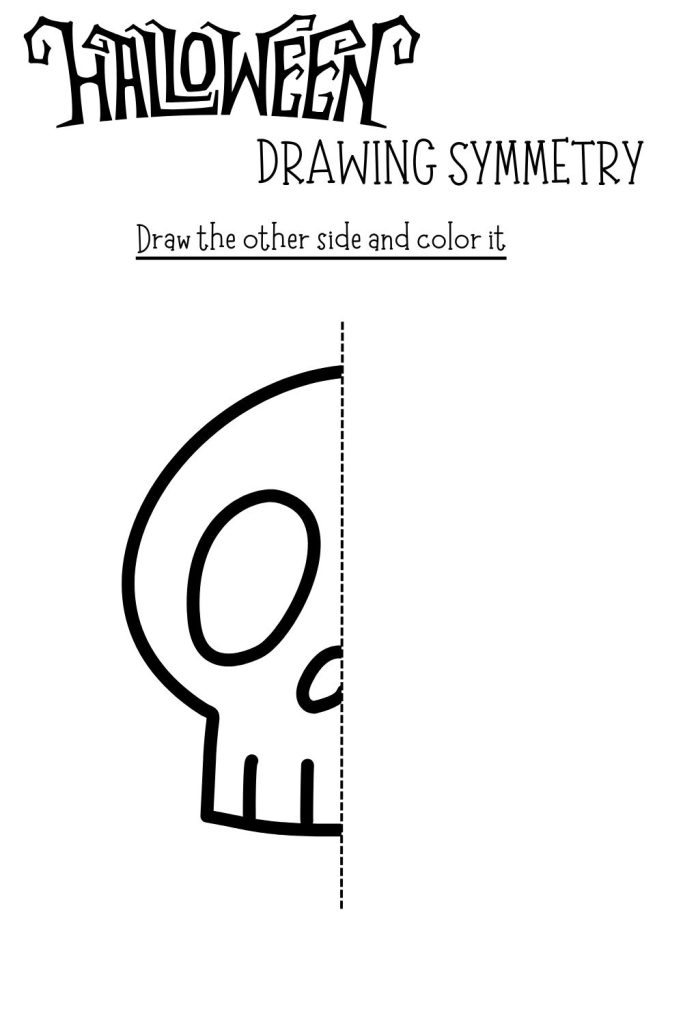 Printable Halloween Symmetry Drawing Worksheet - skull