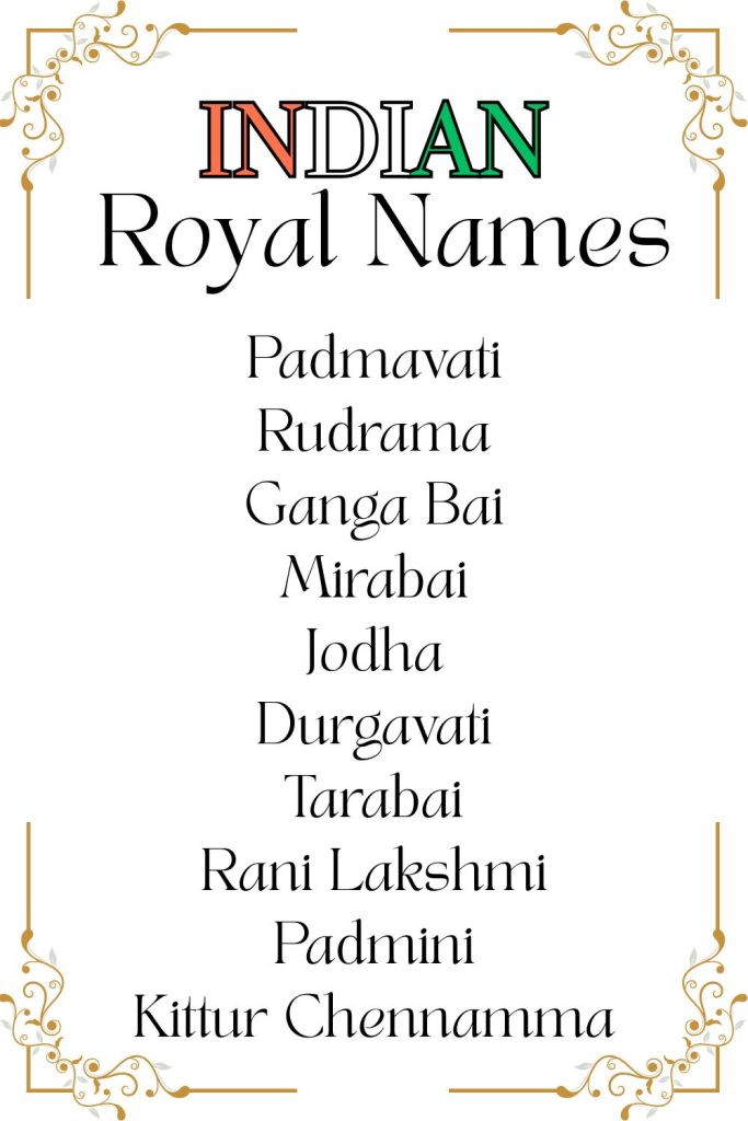 printable list of royal indian names
