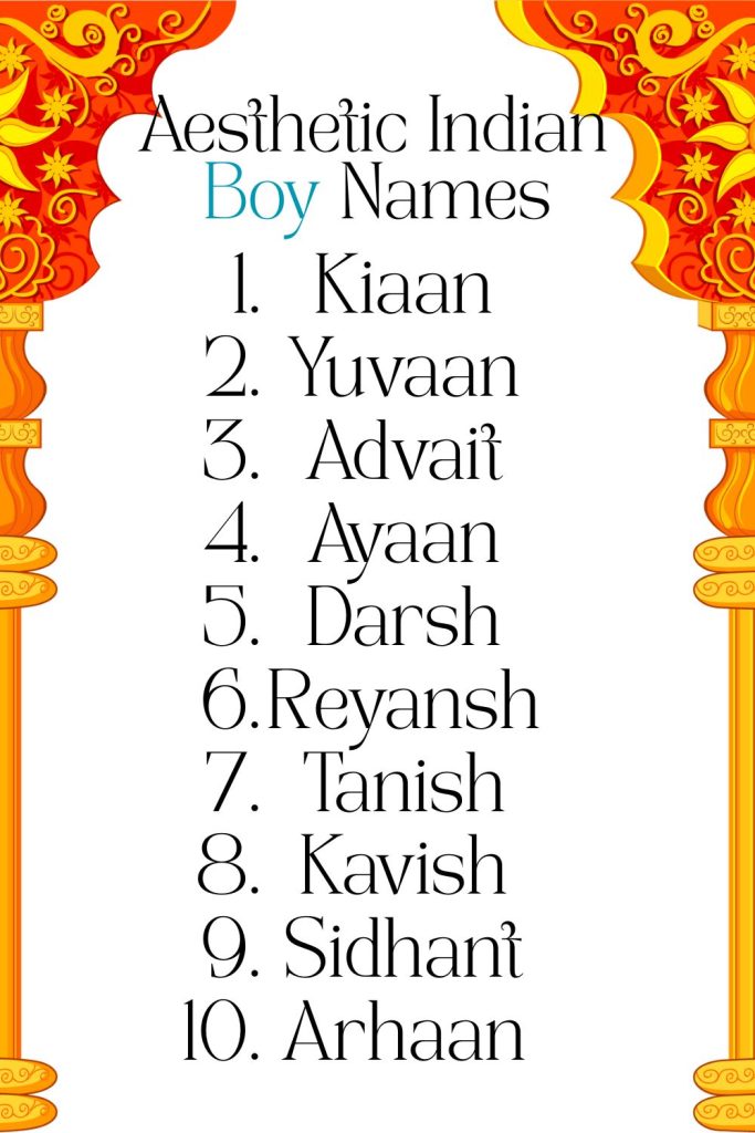 printable list of  aesthetic indian boy names