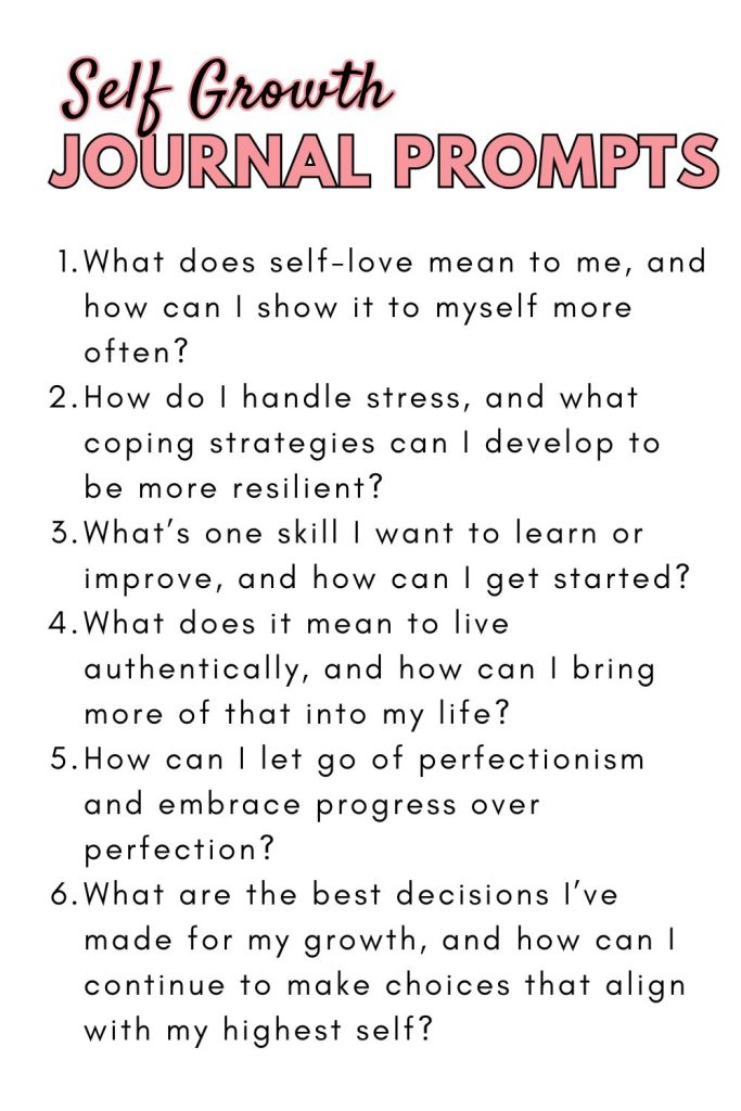 printable list of self growth journal prompts