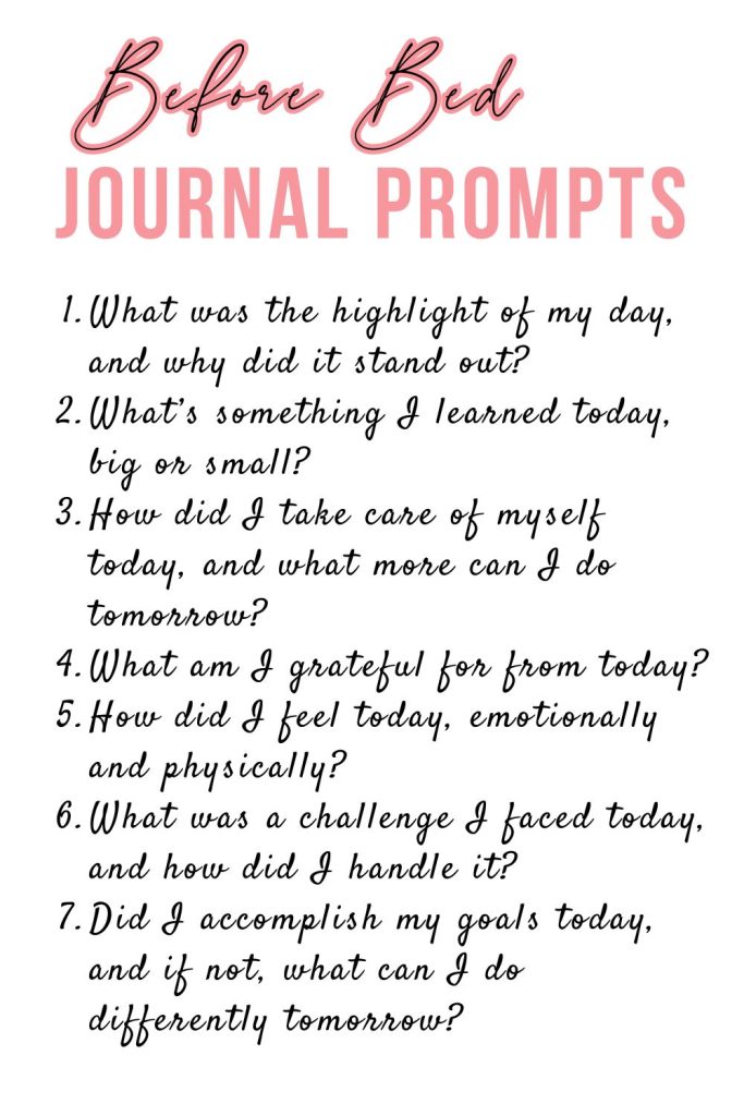 printable list of before bed journal prompts