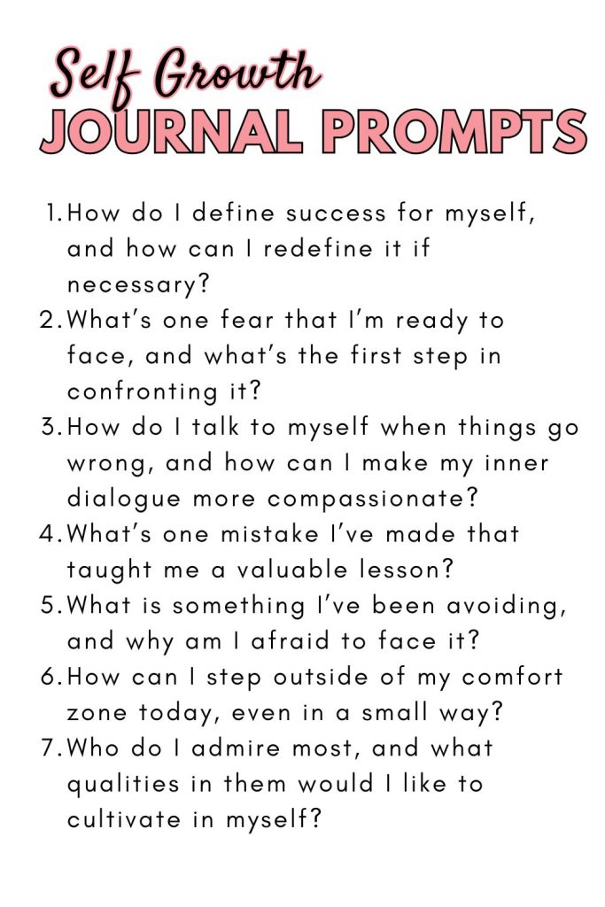 printable list of self growth journal prompts