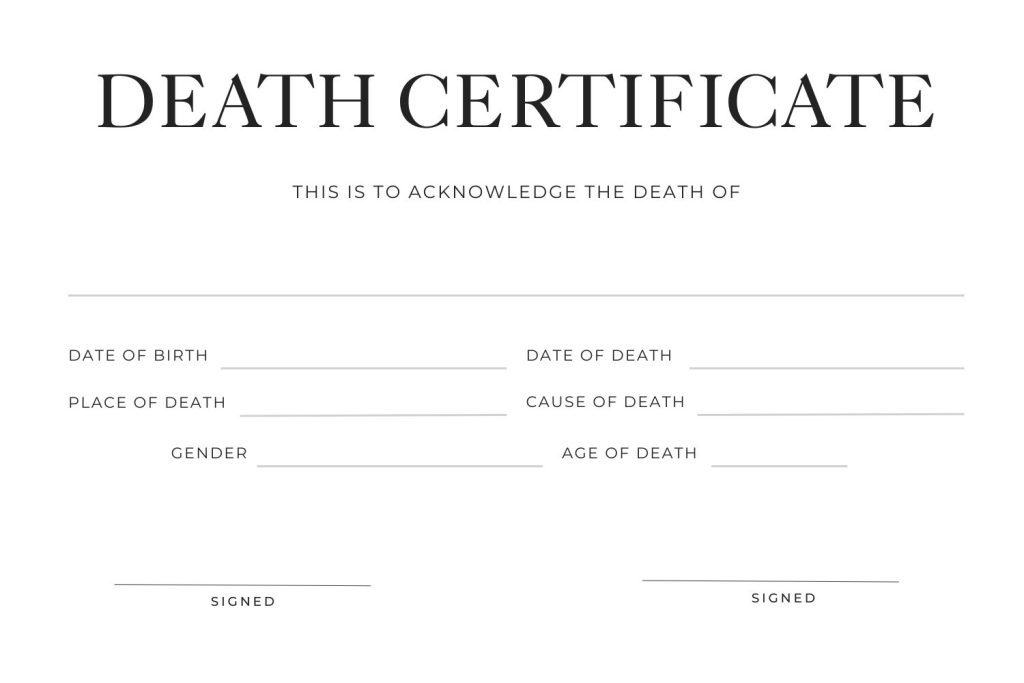 Blank Death Certificate Template