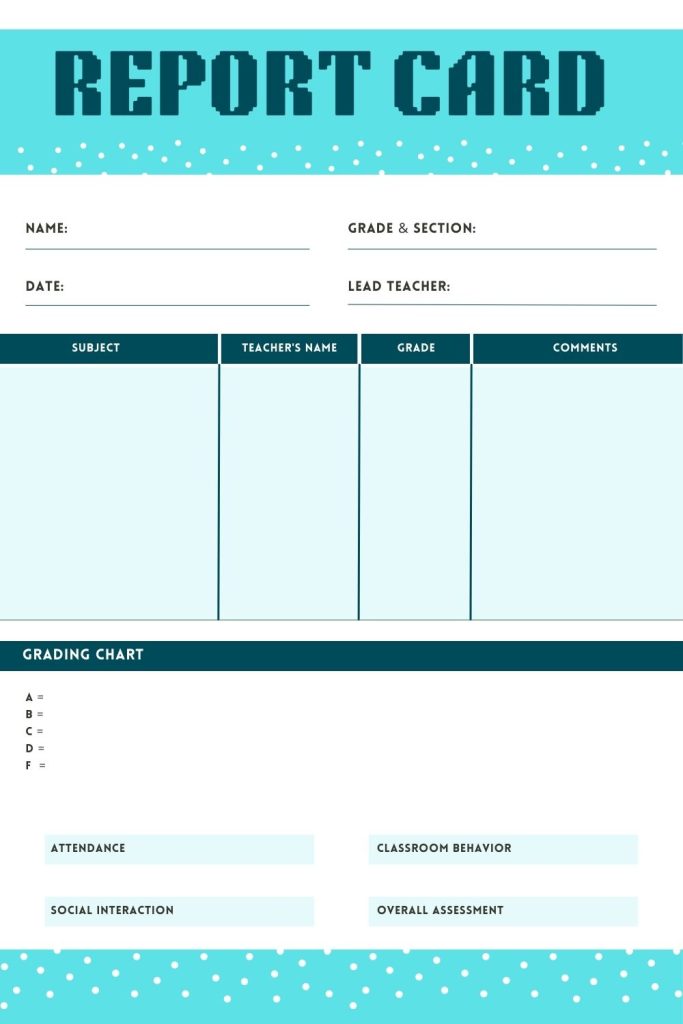 Printable School Report Card Template