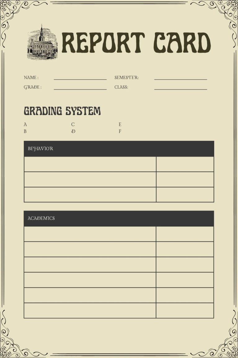 School Rpeort Card Printable School Report Card Templates - Printables Hub