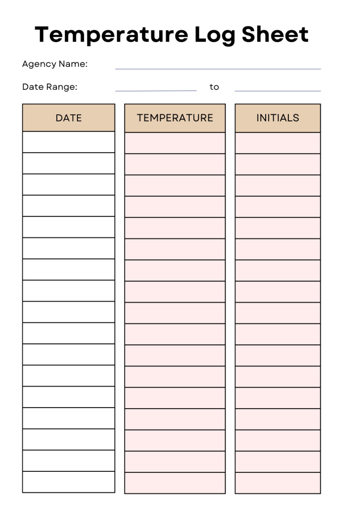 Printable Temperature Log Template