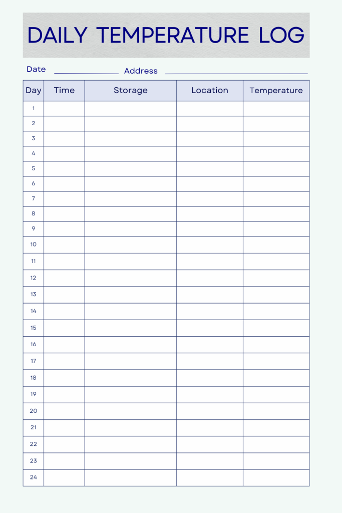 Printable Temperature Log Template