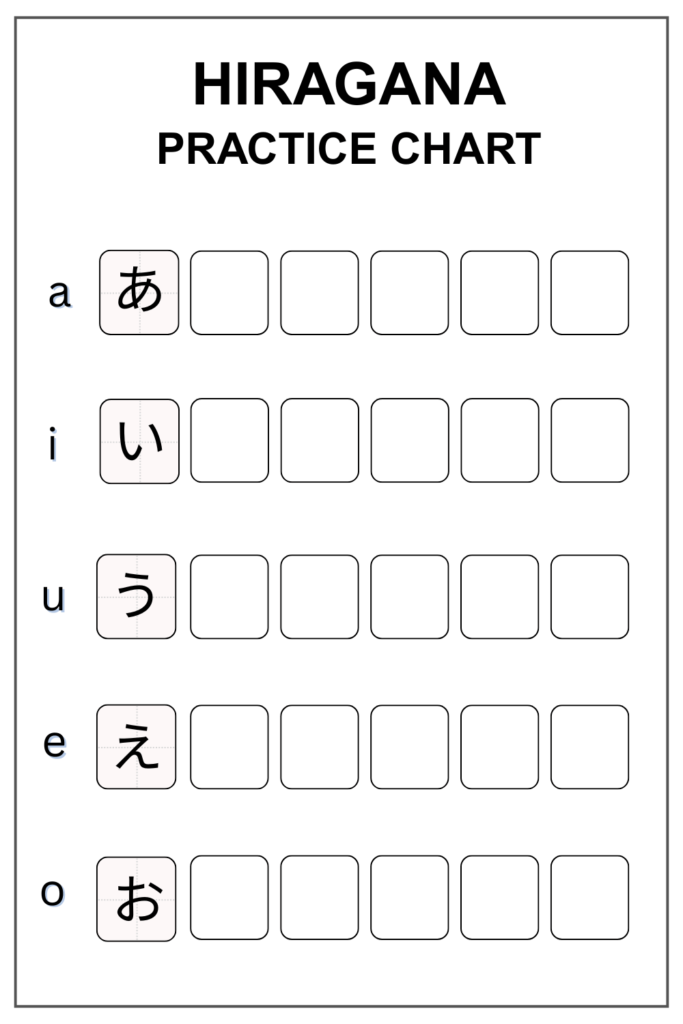 Printable Blank Hiragana Practice Chart