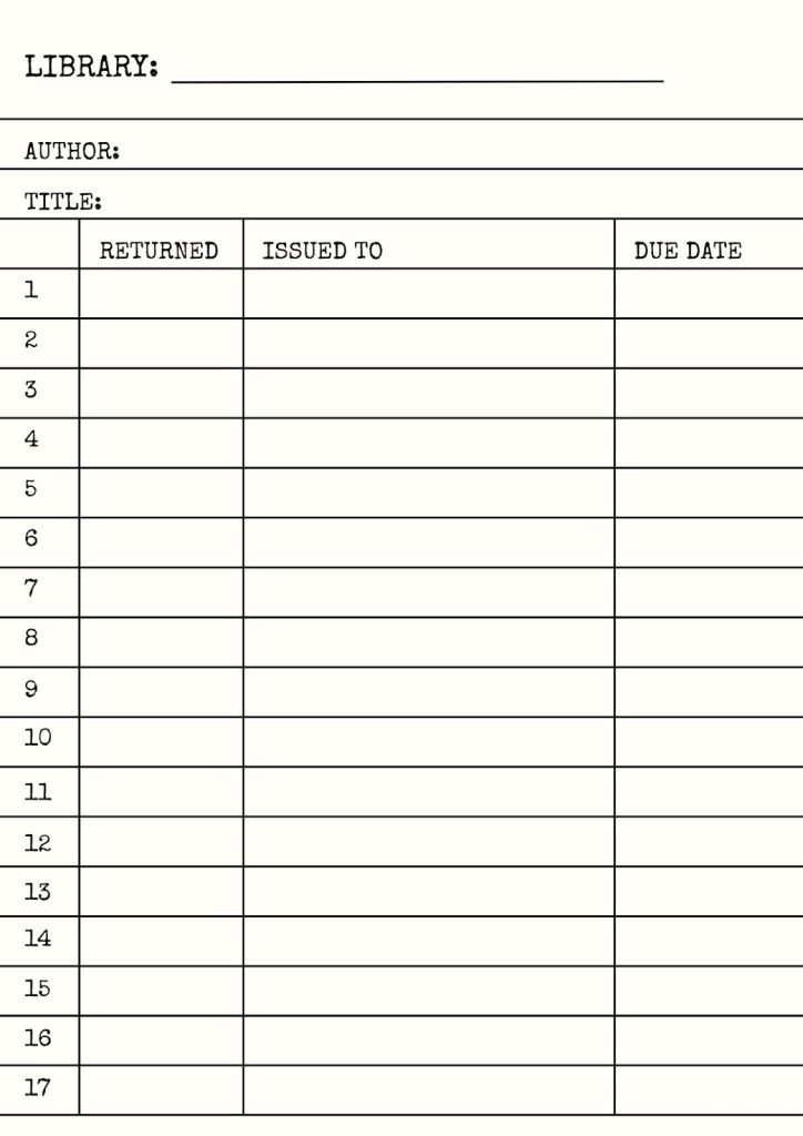 Printable Blank Library Card Template