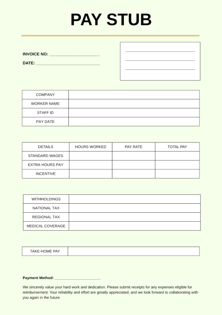 Printable Blank Pay Stub Templates