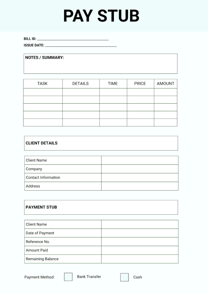 Printable Blank Pay Stub Templates