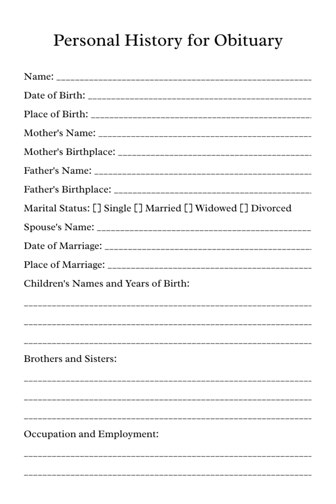Printable Blank Obituary Template