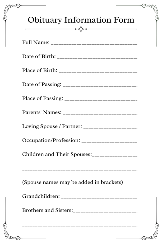 Printable Blank Obituary Template