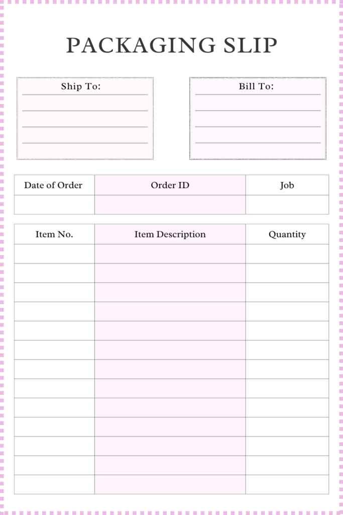Printable Shipping Packing List Template