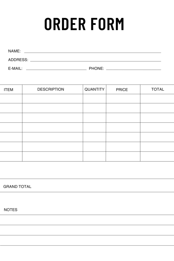 Blank Work Order Templates