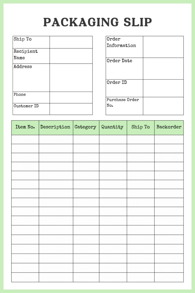 Printable Shipping Packing List Template