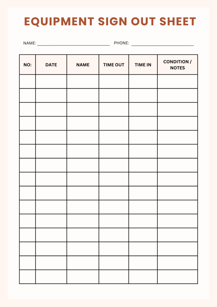 Equipment Sign Out Sheet Templates