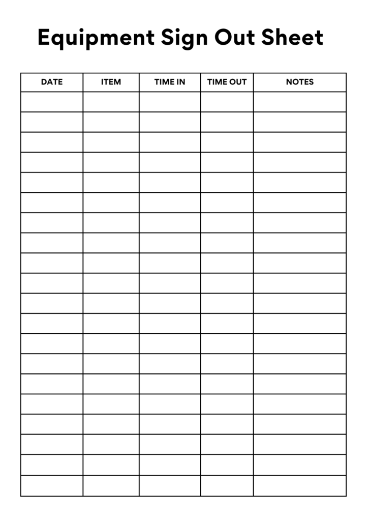 Equipment Sign Out Sheet Templates