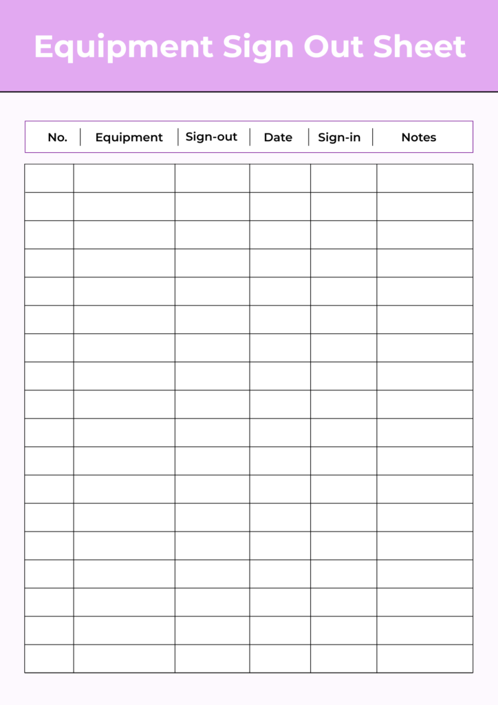 Equipment Sign Out Sheet Templates