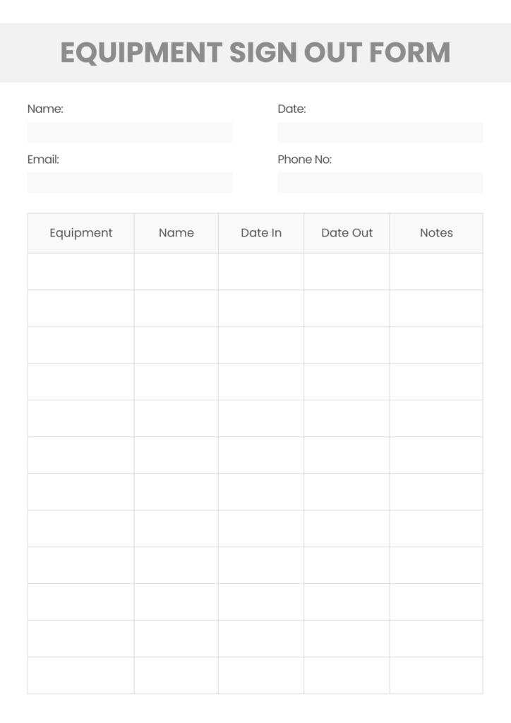 Equipment Sign Out Sheet Templates