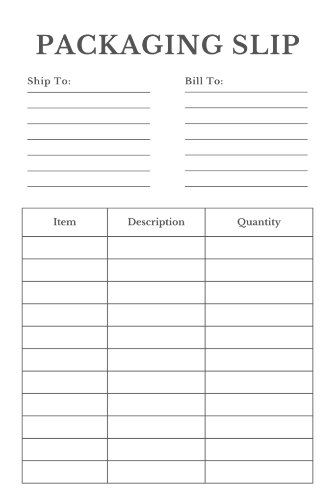 Printable Shipping Packing List Template