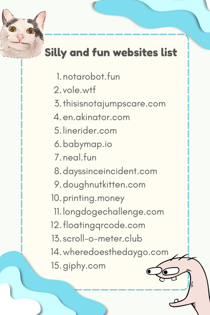 Printable Silly and Fun Websites List 
