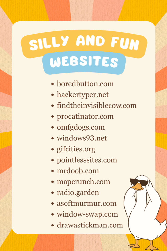 Printable Silly and Fun Websites List 