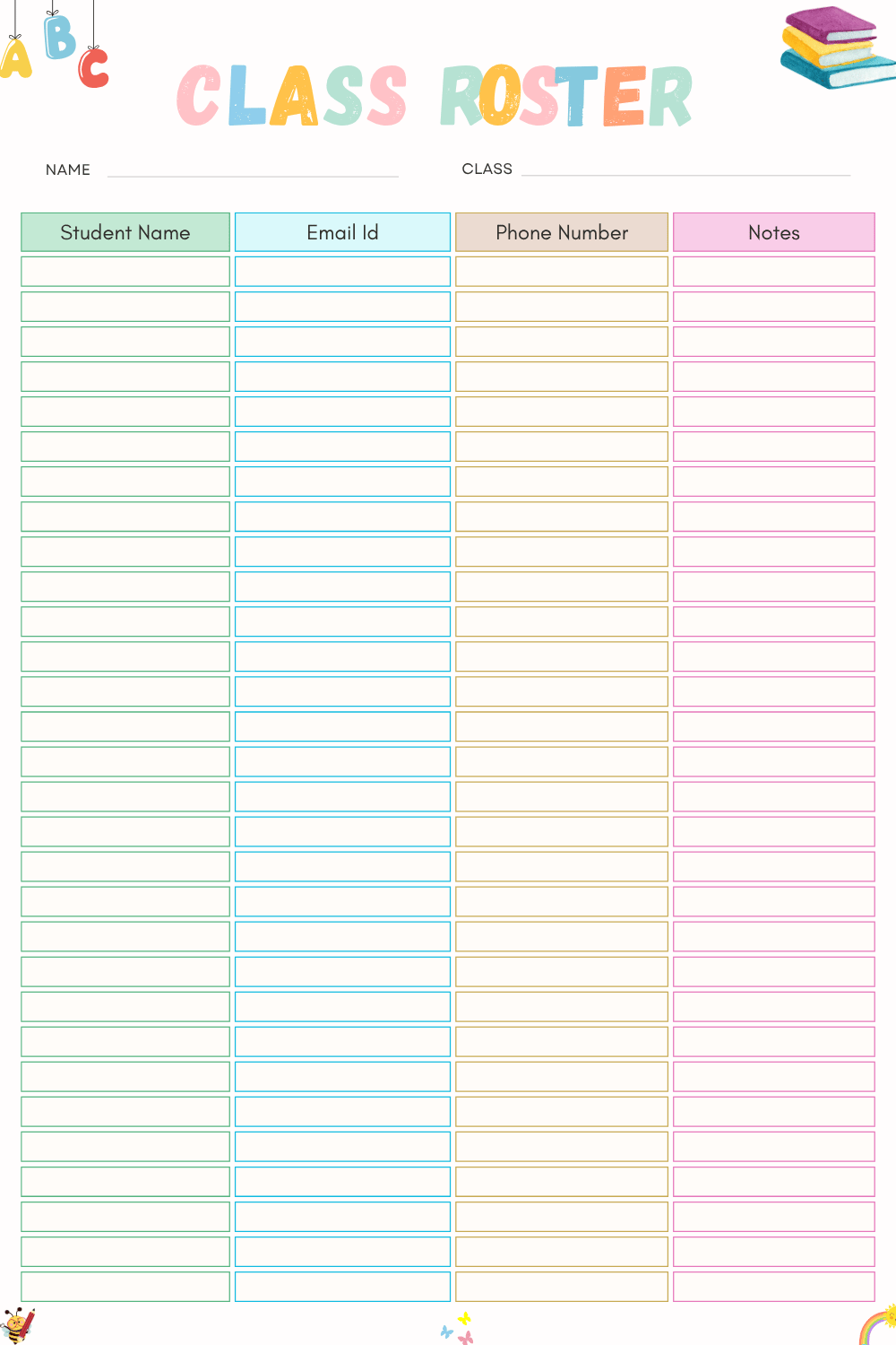 Printable Class Roster Templates - Printables Hub