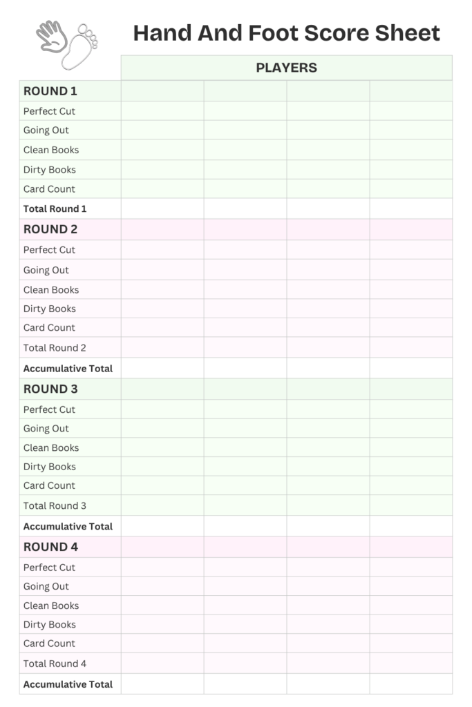 Printable Hand and Foot Score Sheet Template