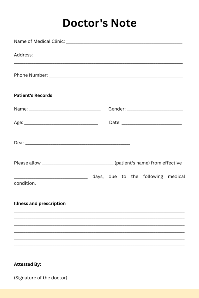 Printable Doctor's Note Template